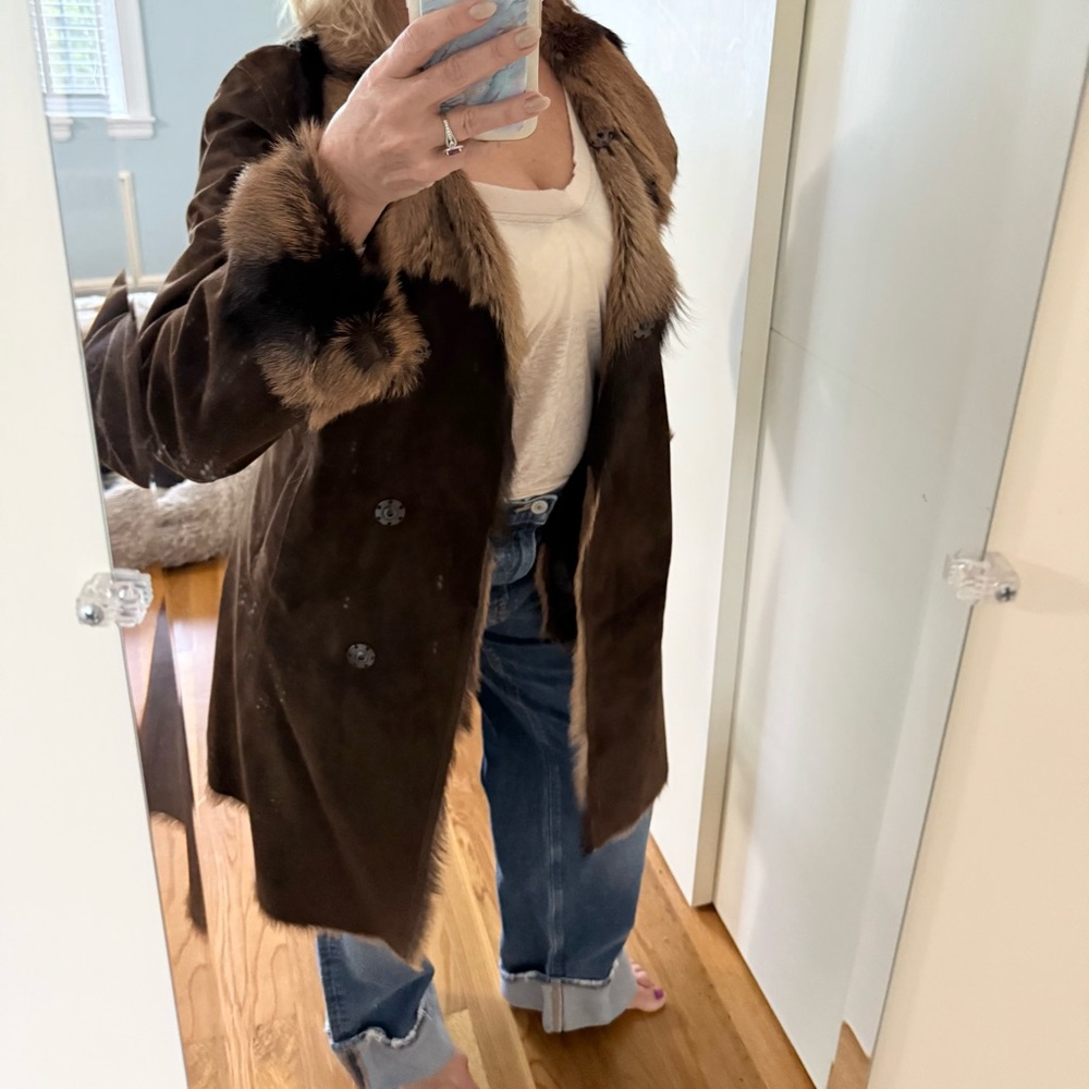 Gerard Darel Brown Suede Goat Skin Shearling Toscana Coat - Picture 7 of 16